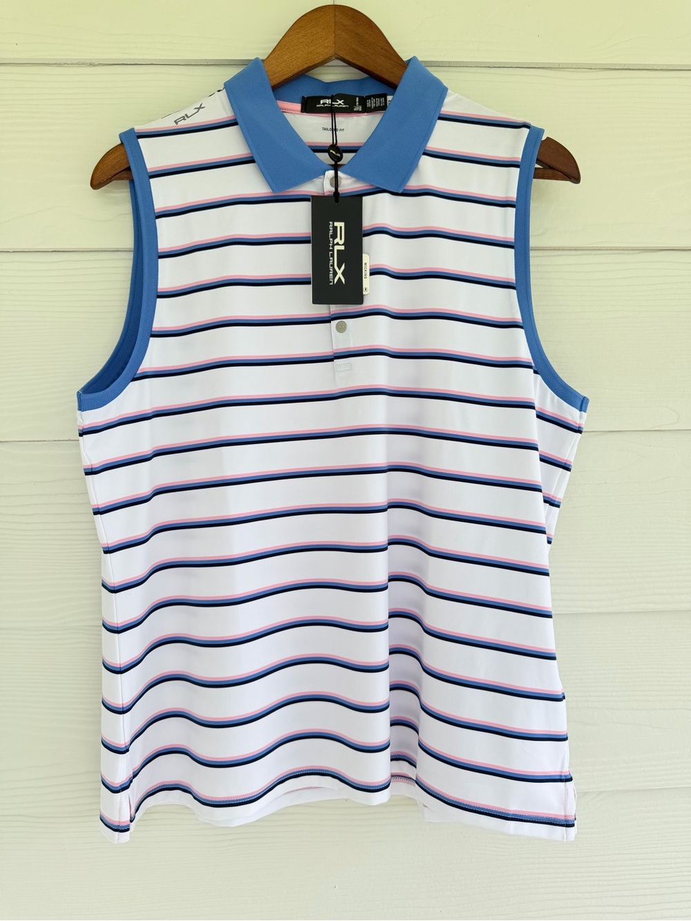 NWT RLX Ralph Lauren Women’s Sleeveless Golf Polo Shirt Striped White XL